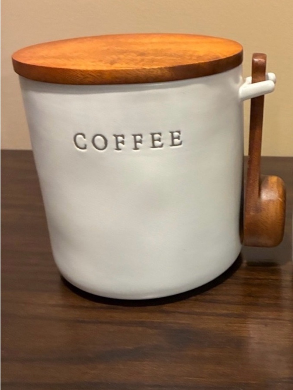 Hearth & Hand White Ceramic Coffee Canister with Wooden Lid and Spoon